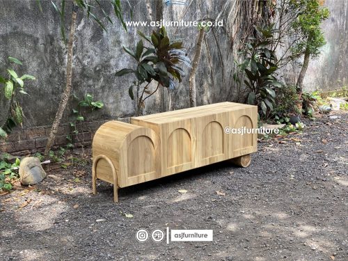 Meja TV Japandi Jati 4 Pintu Modern Minimalis