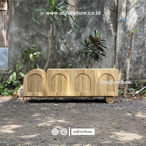 Meja TV Japandi Jati 4 Pintu Modern Minimalis