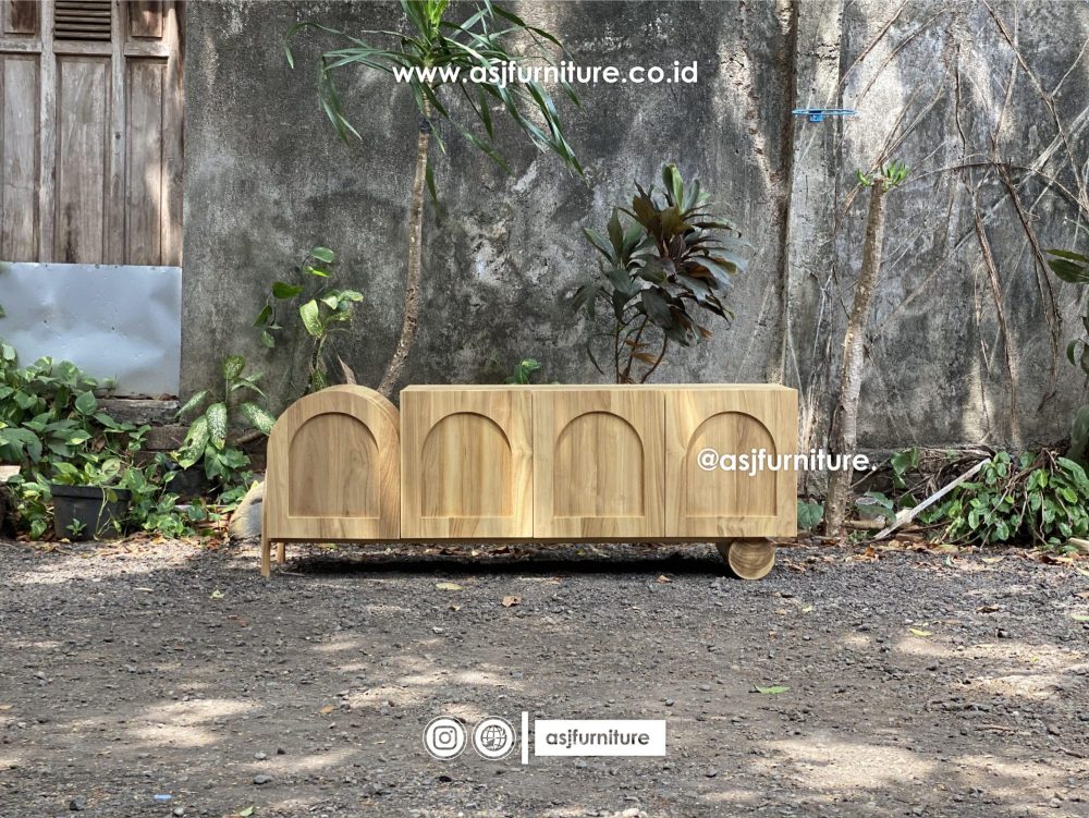 Meja TV Japandi Jati 4 Pintu Modern Minimalis