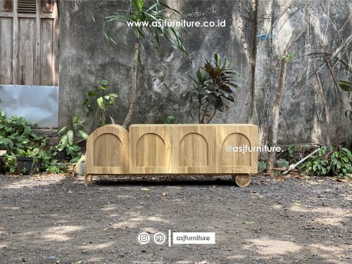 Meja TV Japandi Jati 4 Pintu Modern Minimalis