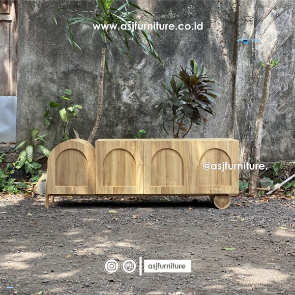 Meja TV Japandi Jati 4 Pintu Modern Minimalis