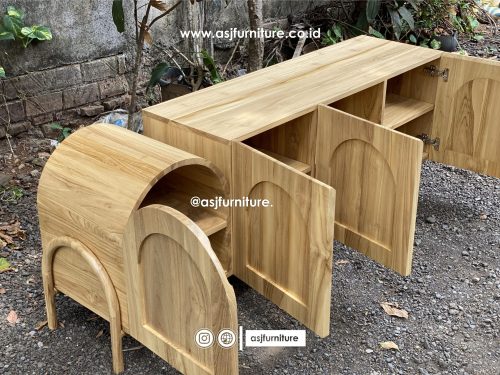 Meja TV Japandi Jati 4 Pintu Modern Minimalis