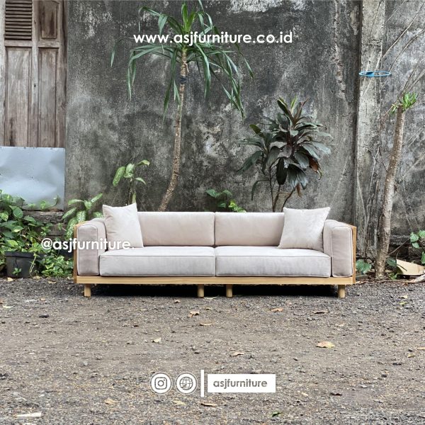 Sofa Japandi Jati 3 Seater Modern Minimalis