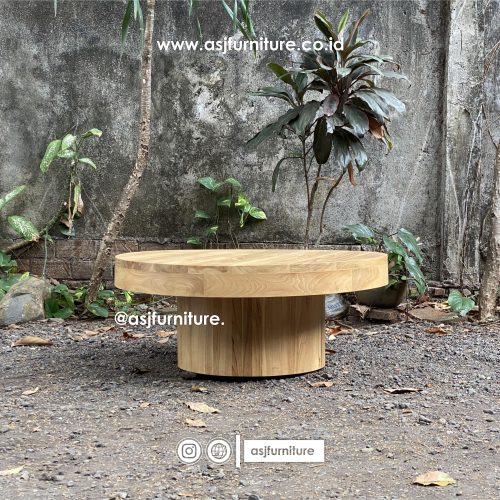 Meja Tamu Japandi Jati Bulat Modern Minimalis