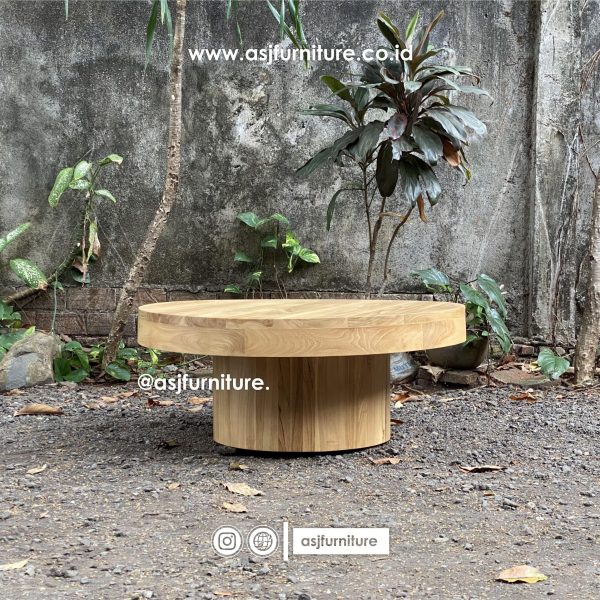 Meja Tamu Japandi Jati Bulat Modern Minimalis