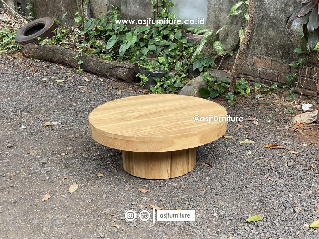 Meja Tamu Japandi Jati Bulat Modern Minimalis