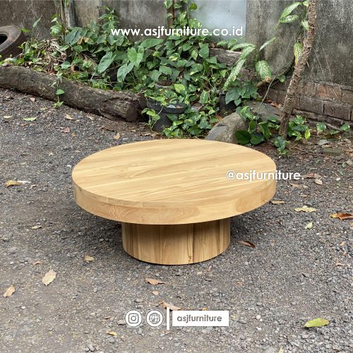 Meja Tamu Japandi Jati Bulat Modern Minimalis